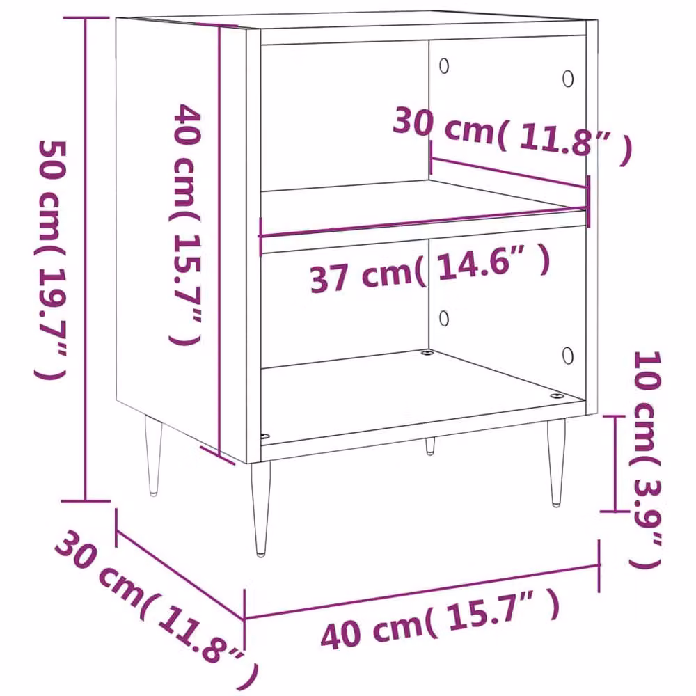 Berkfield Home Set of 2 Smoked Oak Bedside Cabinets in Brown, W/D/H: 40 x 30 x 50 cm – 6