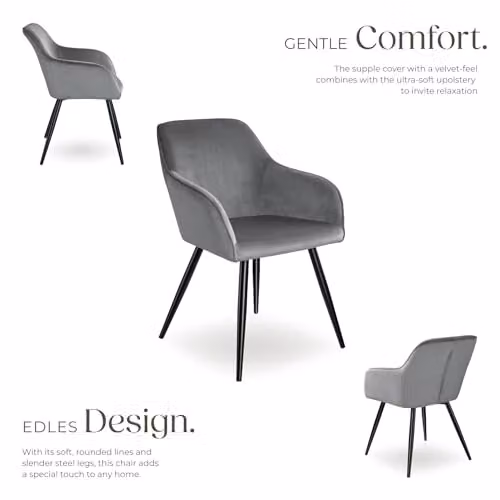 tectake Set of 8 Marilyn Dining Chairs in Grey Velvet Look with Black Metal Legs – 4