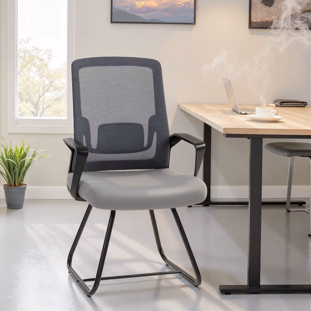 STILVORA Modern Grey Fabric Task Chair with Armrests and Metal Frame – 2