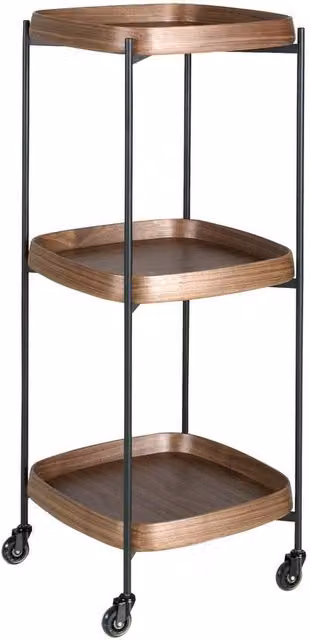 Angel Cerda Walnut Minibar Trolley with Black Steel Structure, W/D/H: 50 x 50 x 124 cm