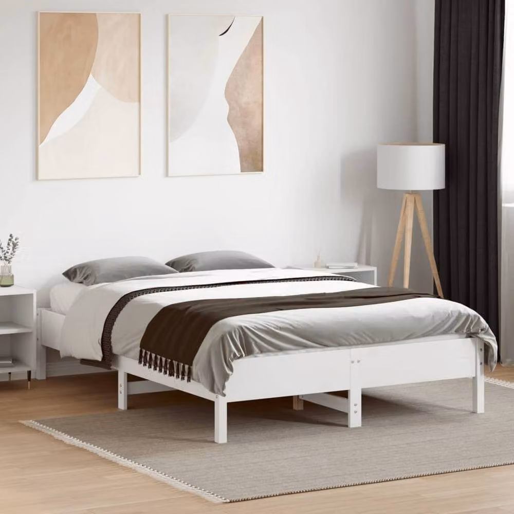 Berkfield Home White Solid Pine Wood Bed Frame W/D/H: 140 x 190 x 36.5 cm – 2