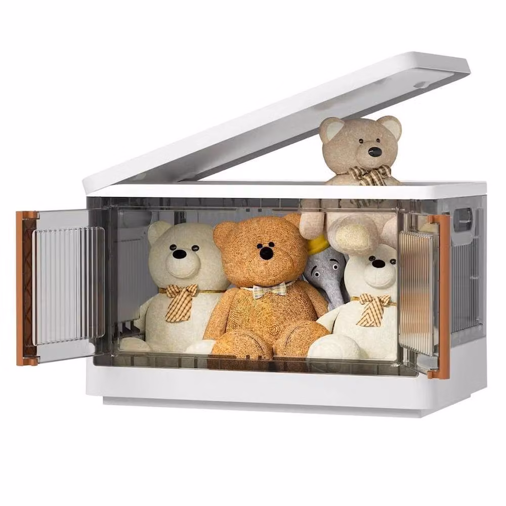 NESTLUNE Set of 3 Collapsible Plastic Storage Crates with Lids, 32L Each, Transparent – 3