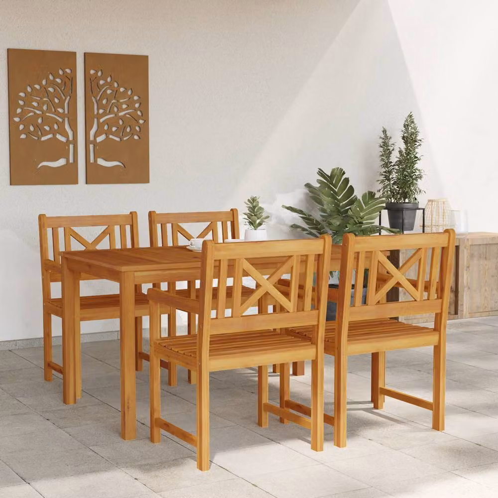 Berkfield Home 5 Piece Rustic Brown Acacia Solid Wood Garden Dining Set – 3