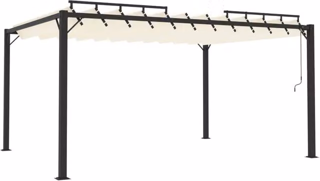 Berkfield Home Gazebo with Louvered Roof in Beige Aluminium, W: 400 cm, D: 300 cm – 1
