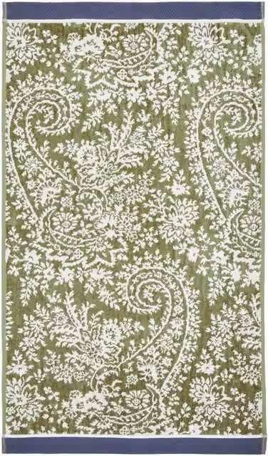 Bedeck of Belfast Elara Cotton Bath Sheet with Border, Sage Green and White
