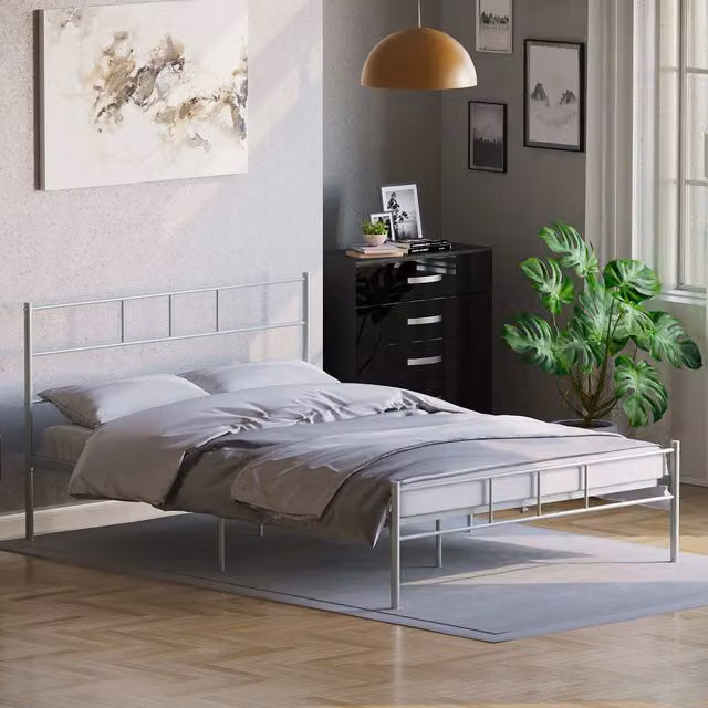 Vida Designs Modern Metal Dorset Bed Frame in Silver, W: 140 cm, D: 200 cm