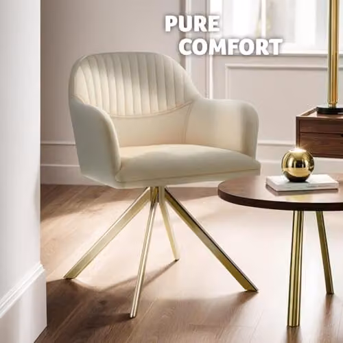 tectake Set of 2 Lona Armchairs in Beige and Gold, W/D/H: 59.0 x 56.0 x 81.0 cm – 5