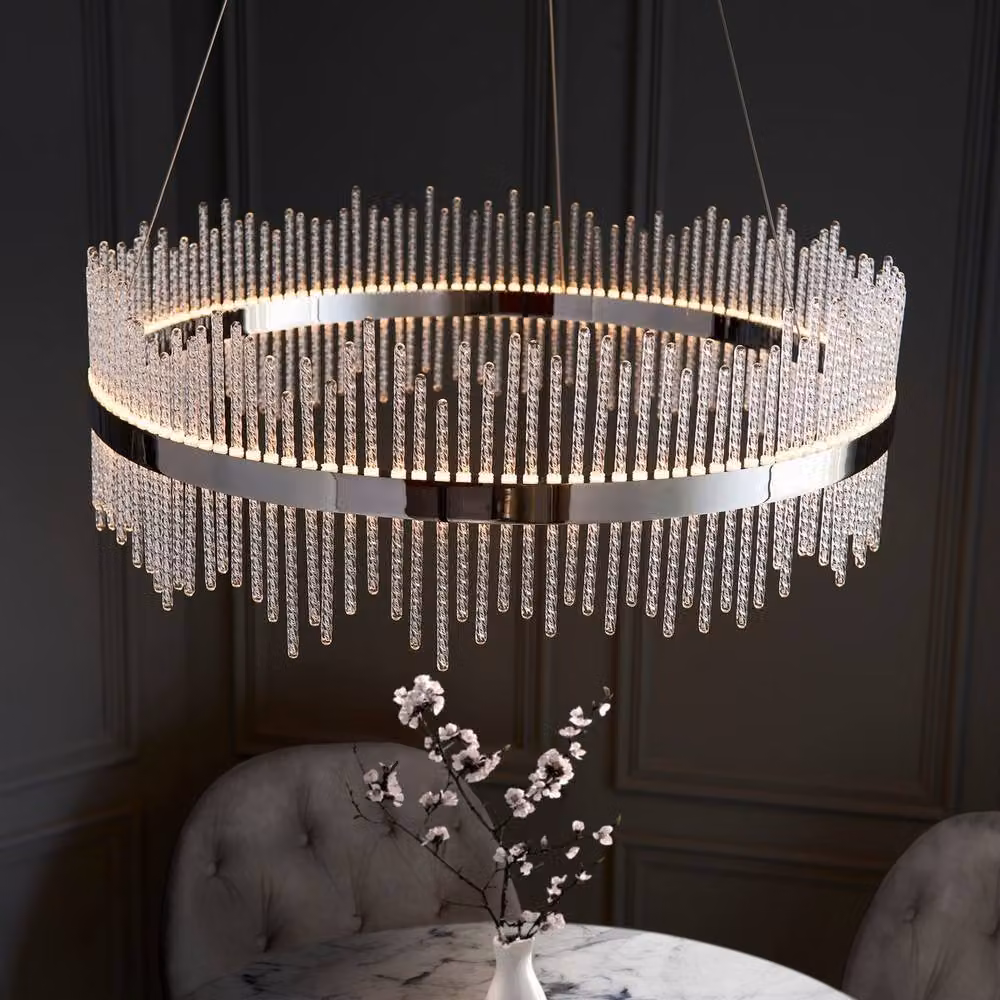 Netlighting Trapani Dimmable LED Pendant Ceiling Light in Chrome and Clear Glass, H35-163 cm – 4