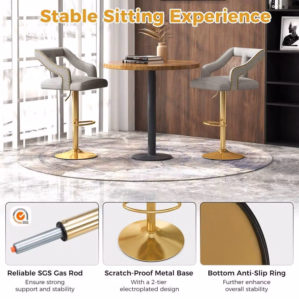 Gymax Set of 2 Adjustable Swivel Bar Stools in Grey Dutch Velvet – 6