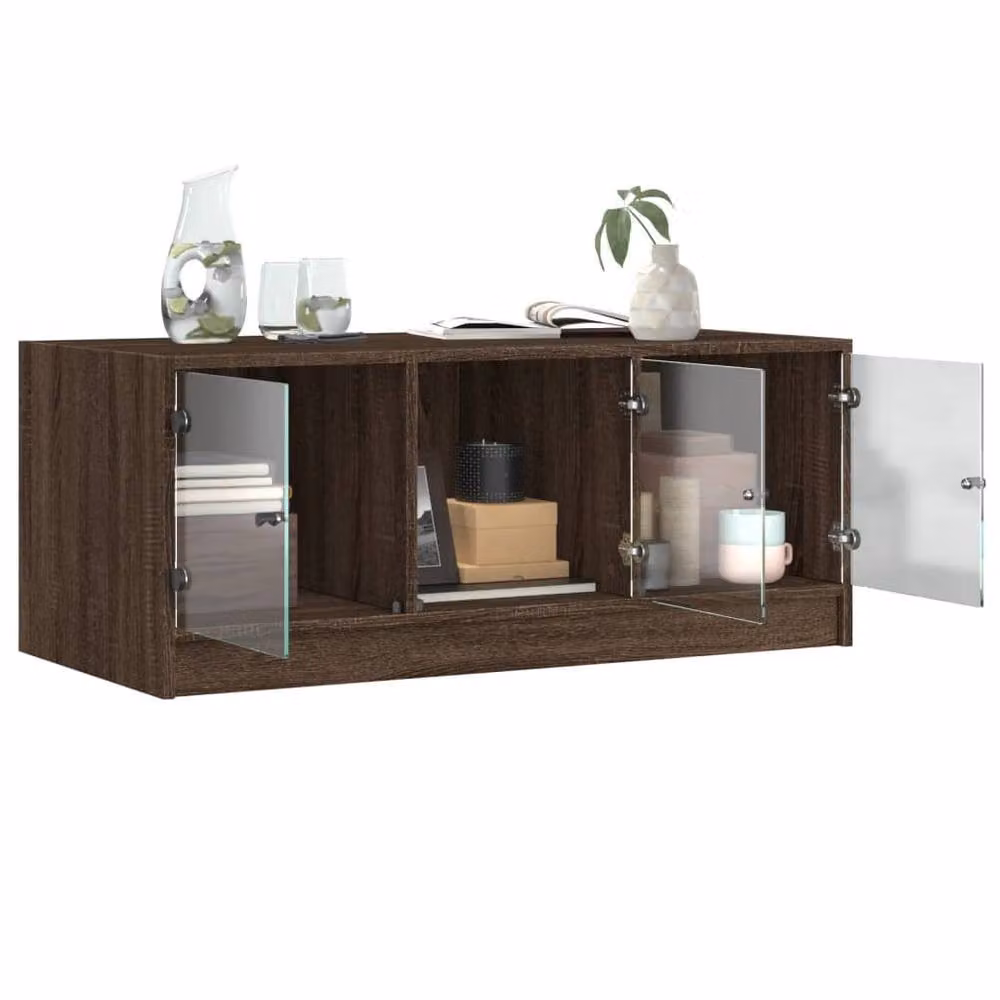 Berkfield Home Modern Brown Oak Coffee Table with Glass Doors W/D/H: 102 x 50 x 42 cm – 3