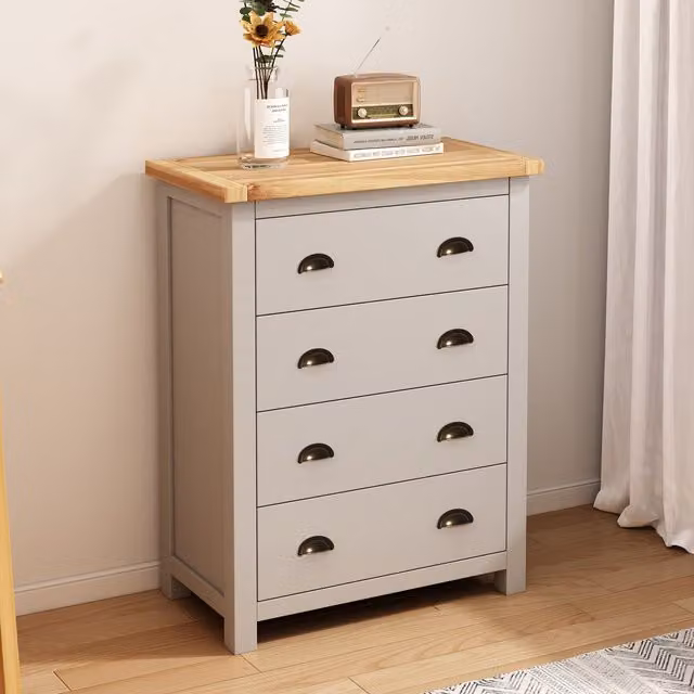 Cabinet Bits Argenta 4 Drawer Petite Chest of Drawers in Light Grey with Brass Cup Handles