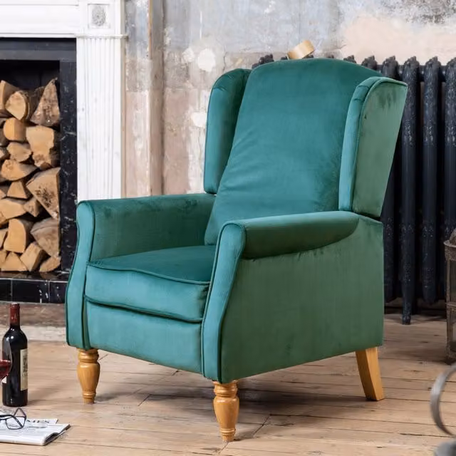Artemis Home Barksdale Green Velvet Recliner Armchair with Solid Wood Frame