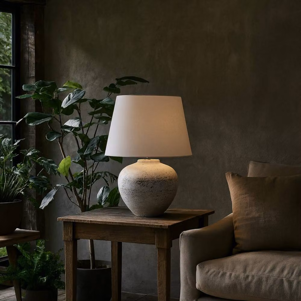 Wyld Haus Venice Large Ceramic Table Lamp in Aged Grey Stone with Speckled Finish – 2