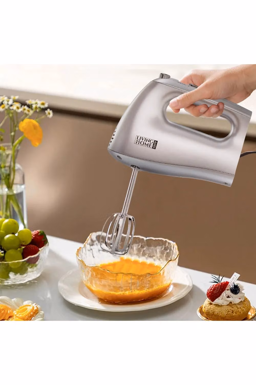 Living and Home 250W 5-Speed Electric Handheld Egg Beater and Kitchen Mixer with 3 Pieces in White – 2