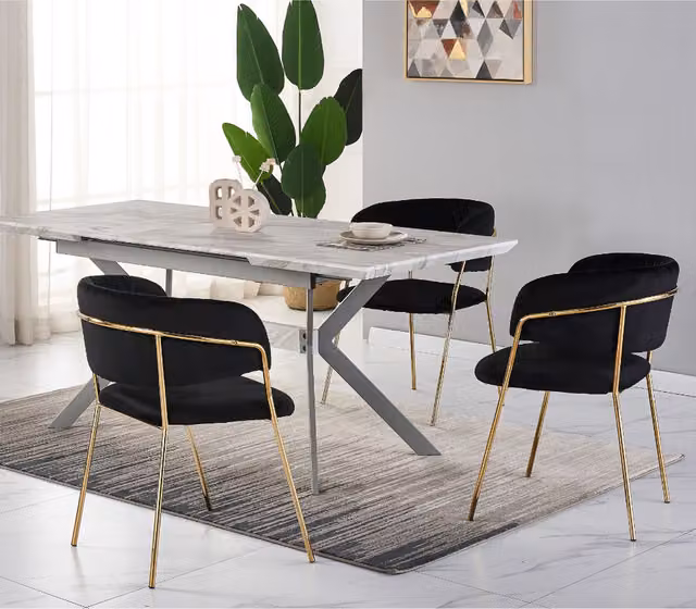 Life Interiors Atarah LUX Black Velvet Dining Chair with Gold Metal Legs