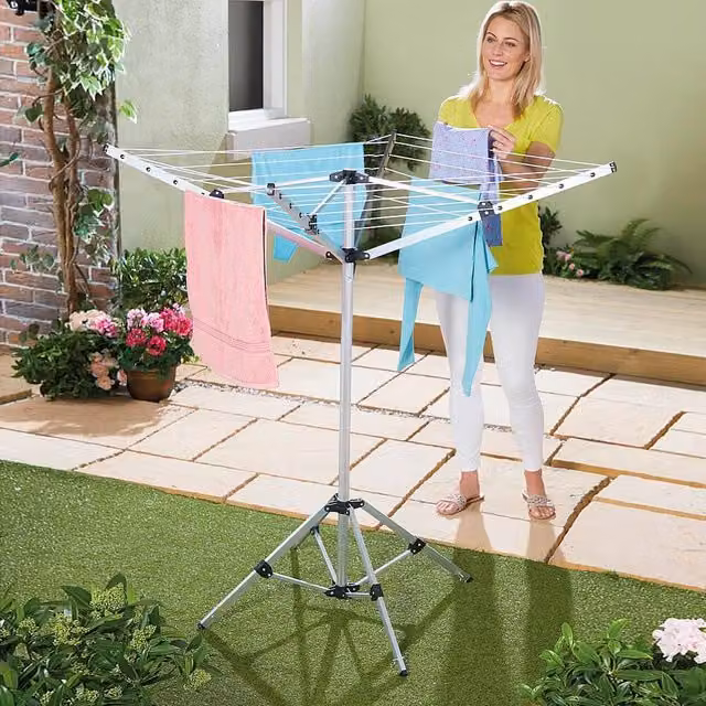 Clarsen Silver Aluminium Free Standing Foldable Clothes Airer with 16m Drying Line, H138 x W102 cm