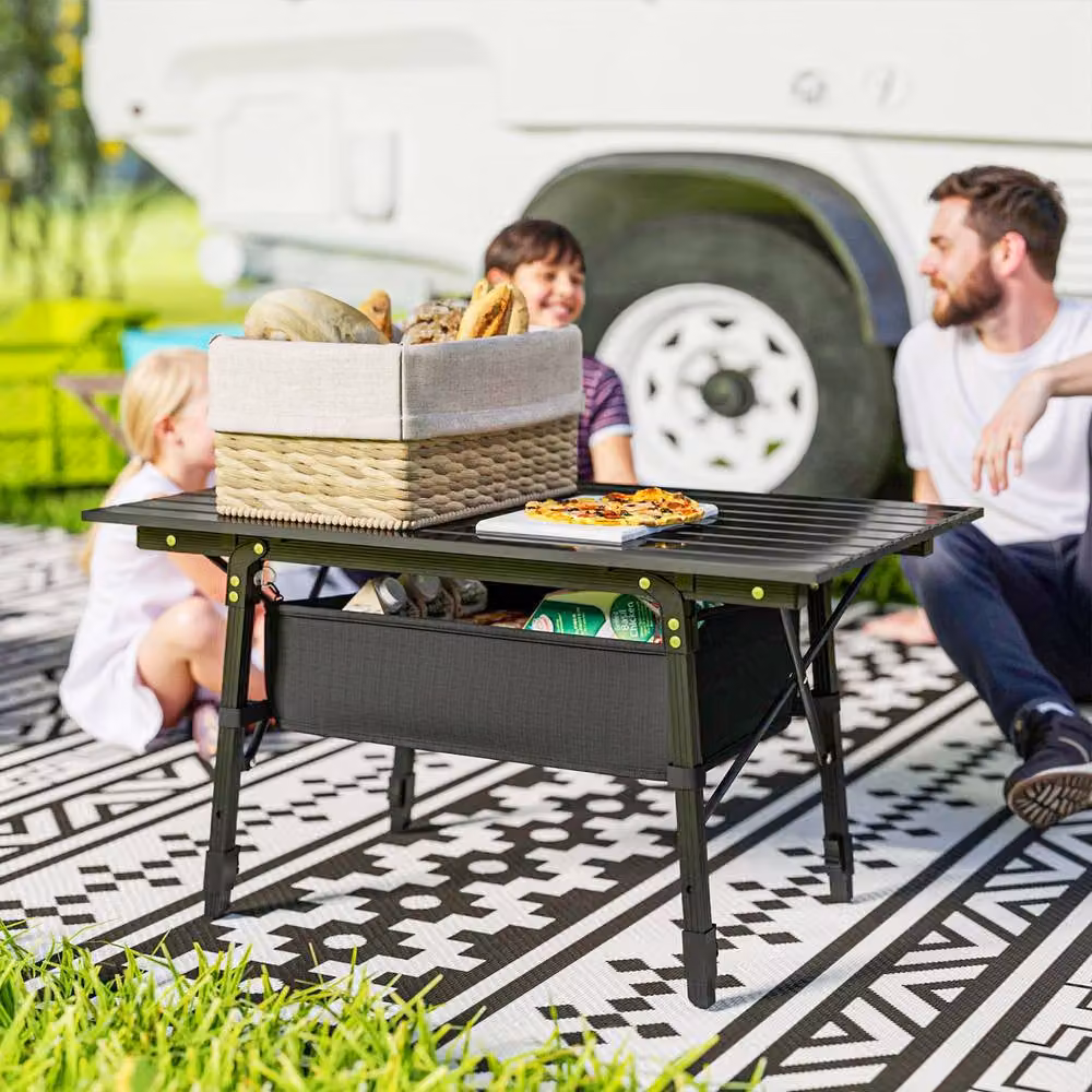 STILVORA Adjustable Bivvy Table with Storage Basket in Black – 2