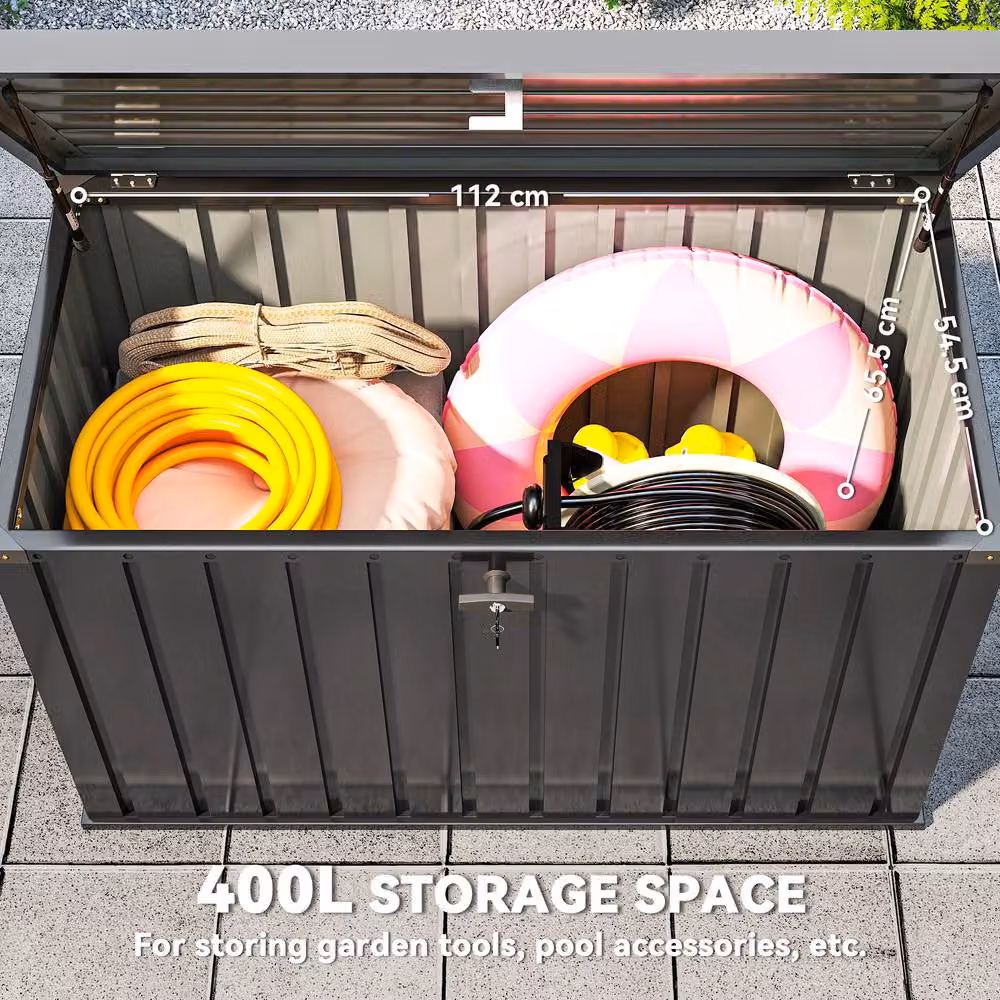 OUTSUNNY 400L Waterproof Metal Outdoor Storage Box with Lock and Keys in Black – 3