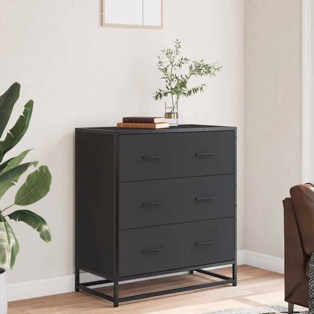 Berkfield Home Industrial Sideboard in Black, MDF and Metal, W/D/H: 68 x 35 x 76 cm – 3