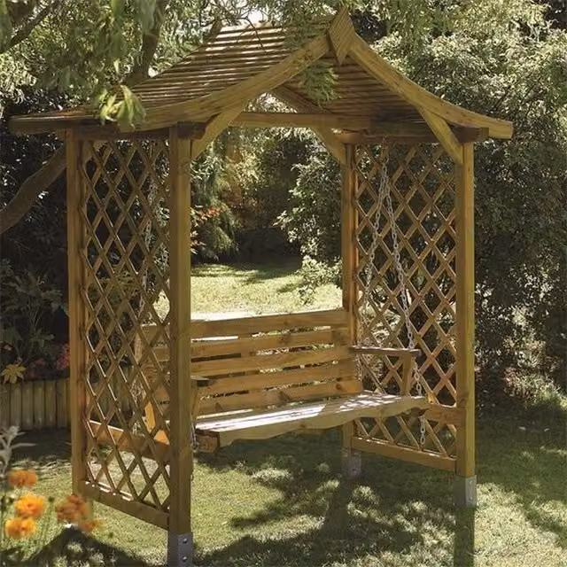 Rowlinson Dartmouth Swing Seat Garden Arbour in Brown with Sun Canopy, W: 223.5 cm, D: 109 cm, H: 233 cm – 2