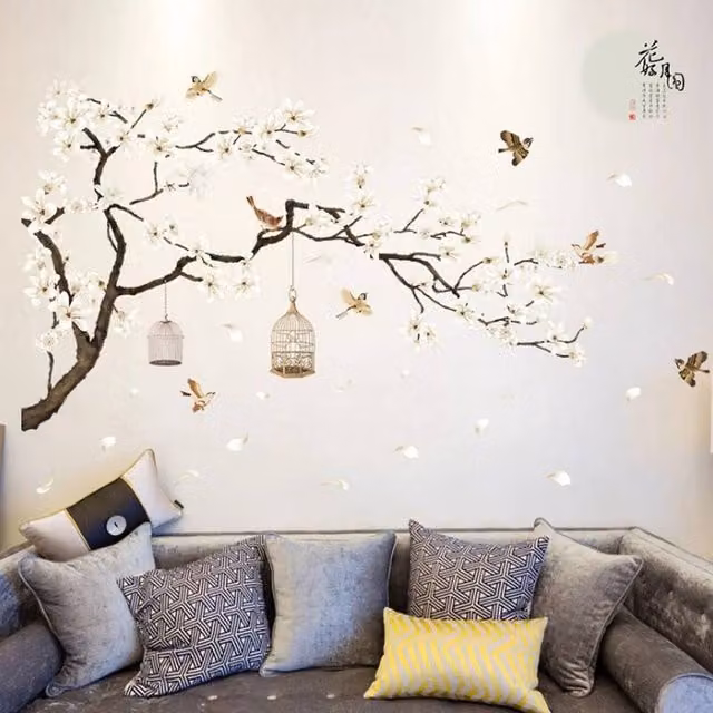 NESTLUNE Brown Cherry Blossom Tree Floral Wall Sticker Vinyl Art Decals