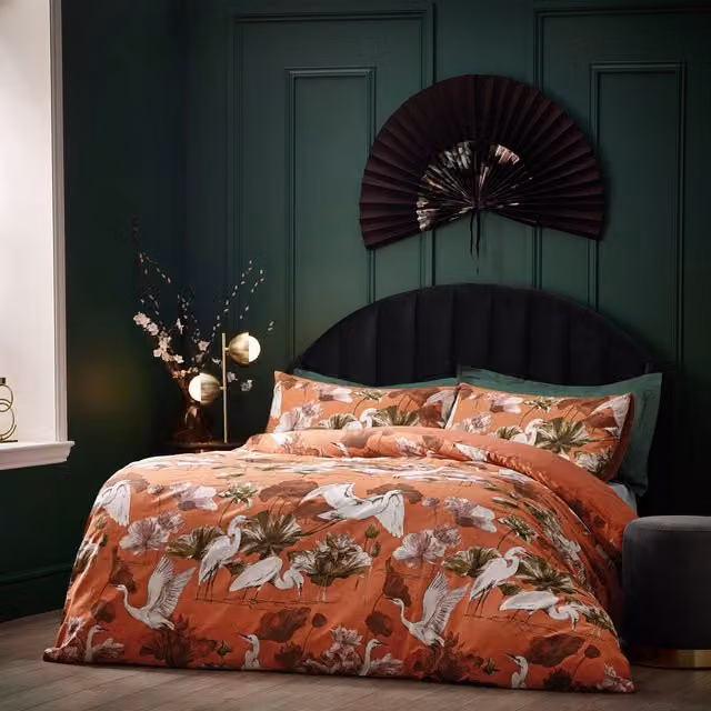 Wylder Tropics Kushiro Floral Cotton Rich Percale Duvet Cover Set in Coral and Orange, W: 200 cm x D: 200 cm – 1