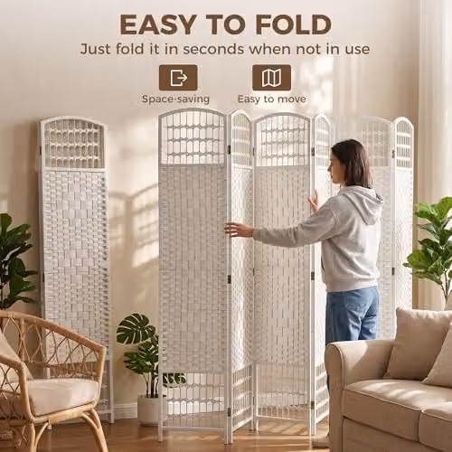 HOMCOM 6 Panel Folding Room Divider Privacy Screen, White, W: 240 cm, H: 170 cm – 2