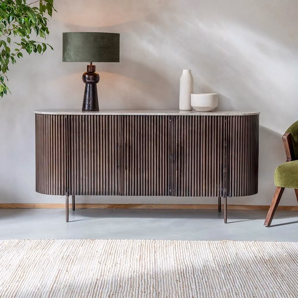Atkin & Thyme Monza Modern Metal and Marble Sideboard in Brown