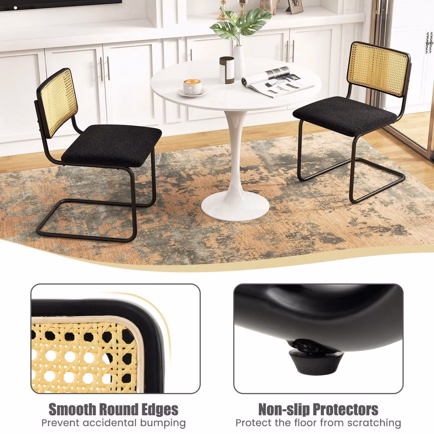 Costway Set of 2 Black Rattan Counter Height Bar Stools with Upholstered Fabric Seats – 4