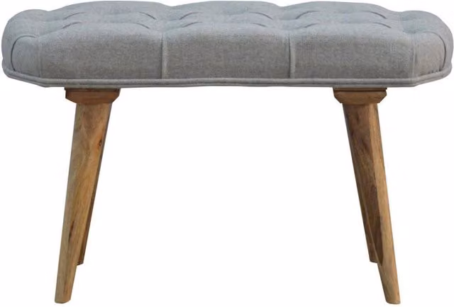 netfurniture Nordic Style Straight Bench with Grey Tweed Fabric Top and Mango Wood Legs