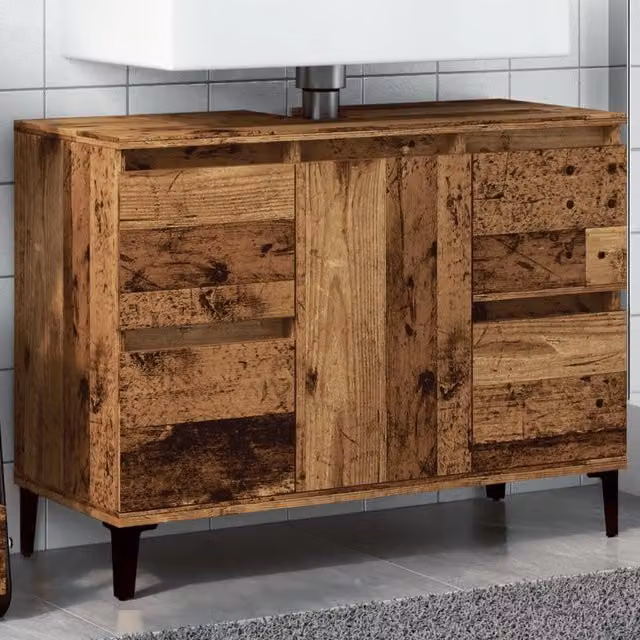 Berkfield Home Sink Cabinet in Old Wood Brown, W/D/H: 80 x 33 x 60 cm