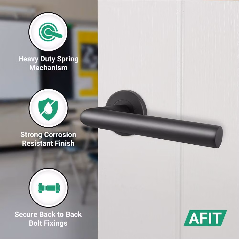 AFIT Matt Black Lever on Rose Door Handles with Latch and Hinge Kit, Stainless Steel, W/D/H: 150 x 150 x 15 mm – 3