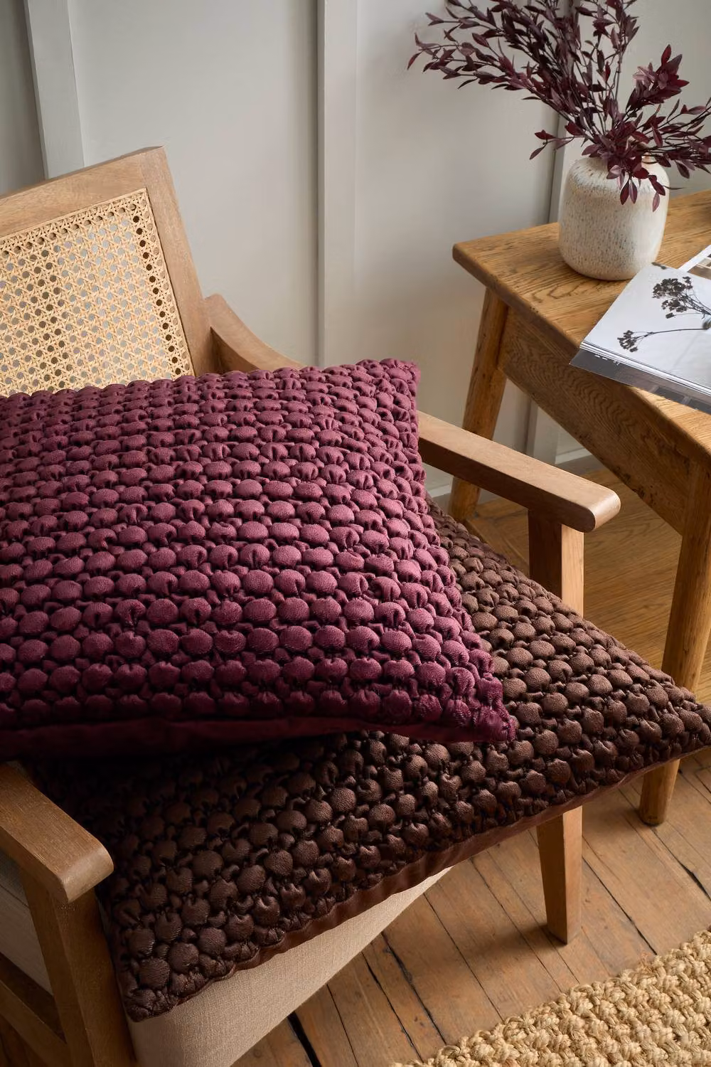 Appletree Bobble Velvet Square Cushion in Red and Purple, W/D/H: 55 x 55 x 55 cm – 4