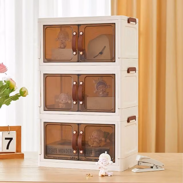 Lifeideas 3 Tier Tabletop Double Door Storage Box in Brown and White