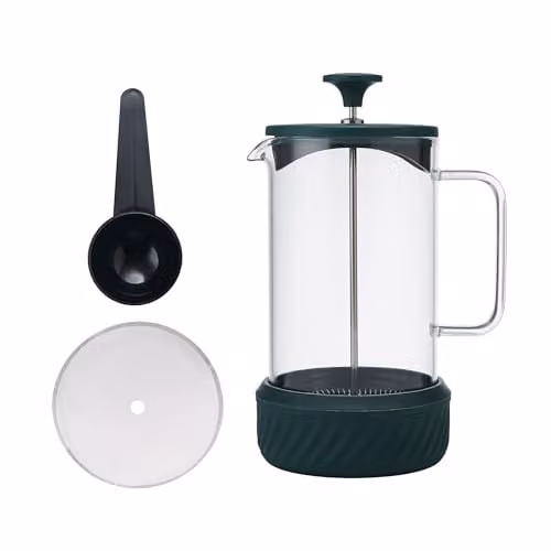 La Cafetiere Zero 8 Cup French Press Cafetiere in Green Stainless Steel with Borosilicate Glass Beaker, 1L – 1