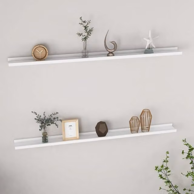 Berkfield Home Wall Mounted Shelves, 2 Pack, White, W: 115 cm, D: 9 cm, H: 3 cm – 1