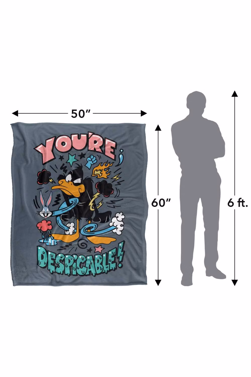 Warner Bros. Looney Tunes Daffy Duck Youre Despicable Super Soft Silky Touch Multicolour Polyester Throw for Adults, Extra Large – 3