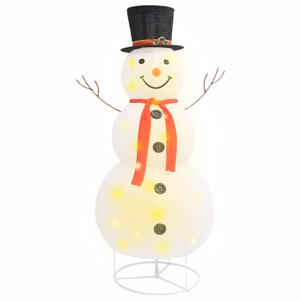 Berkfield Home Luxury Fabric Decorative Christmas Snowman Figure with LED Lights, White and Multicolour, Height: 180 cm – 3