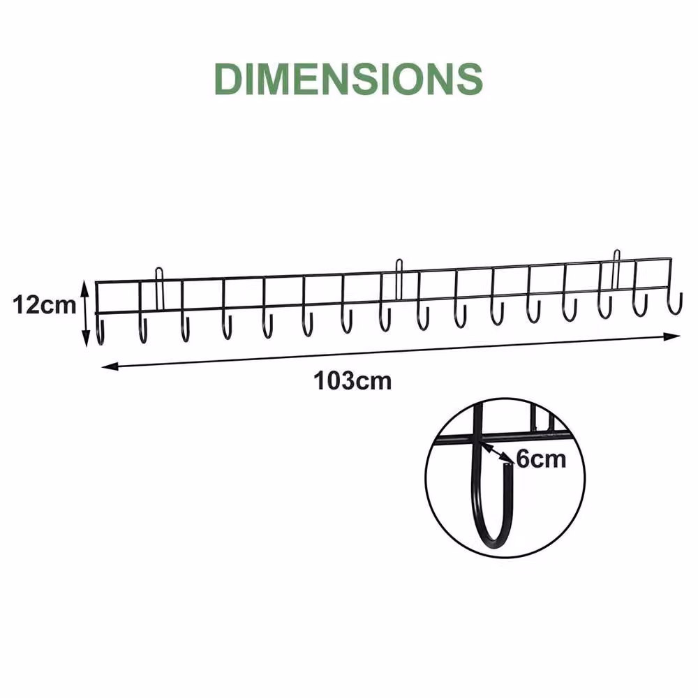Nordara Wall Mounted Metal Garden Tool Rack and Hook Holder in Black – 2