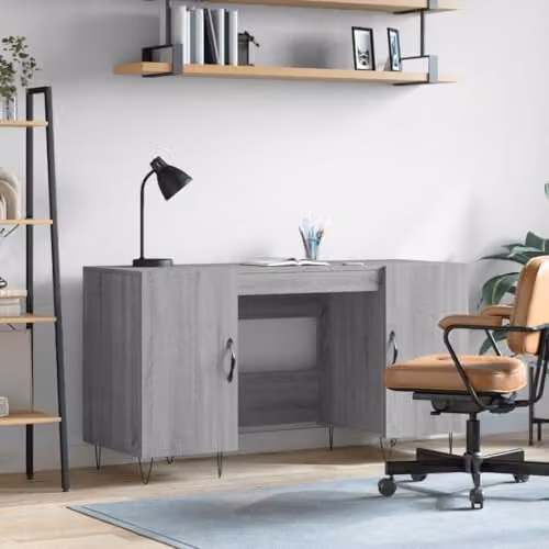 vidaXL Writing Desk in Grey Sonoma, Engineered Wood, W: 140 cm, D: 50 cm, H: 75 cm