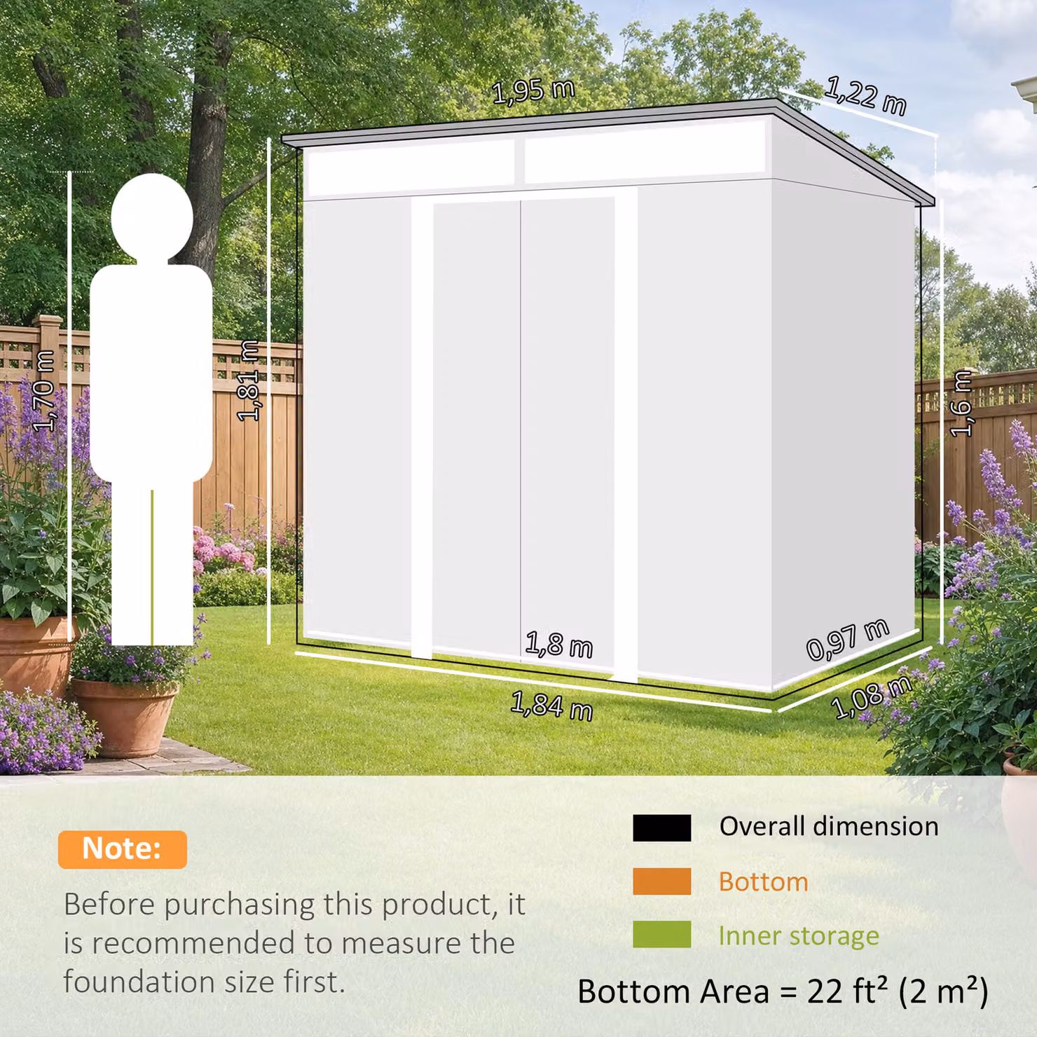 Outsunny Galvanised Metal Garden Storage Shed in Green with Foundation and Lockable Double Sliding Doors – 3