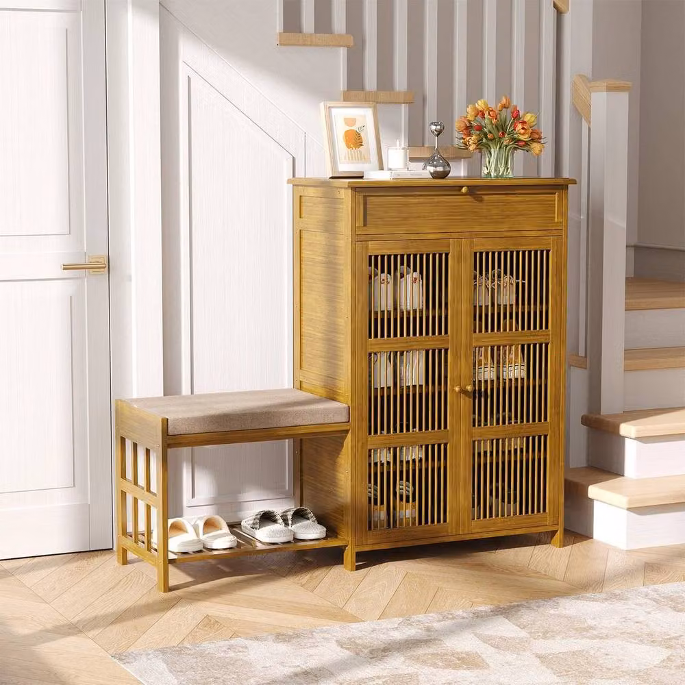 KORVIXA Modern 4 Tier Shoe Storage Cabinet in Brown Wood, Width: 90 cm – 4