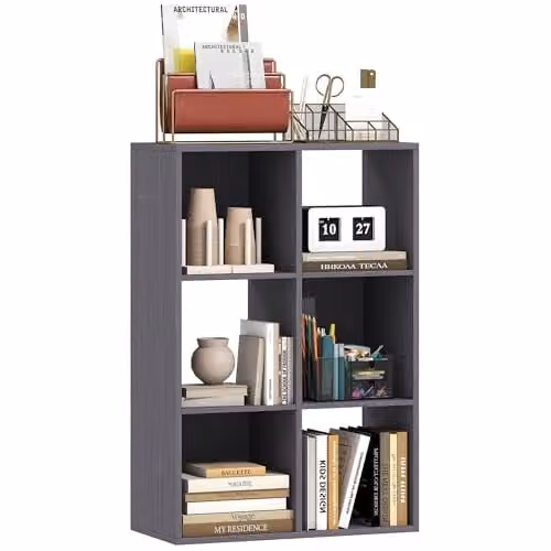 HOMCOM Modern 6-Cube Freestanding Bookshelf in Grey for Home or Office, W/D/H: 91.5 x 29.5 x 61.5 cm