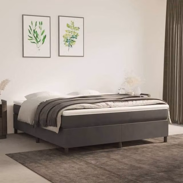 Berkfield Home Upholstered Velvet Box Spring Bed Frame, Grey, W: 180 cm, D: 200 cm – 1