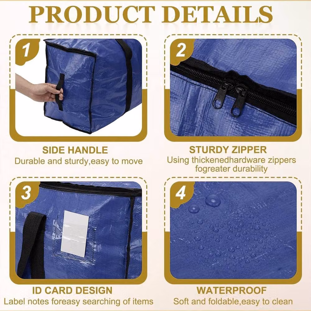 Ventryn Set of 4 Heavy Duty Waterproof Moving Bags and Storage Totes in Blue – 3