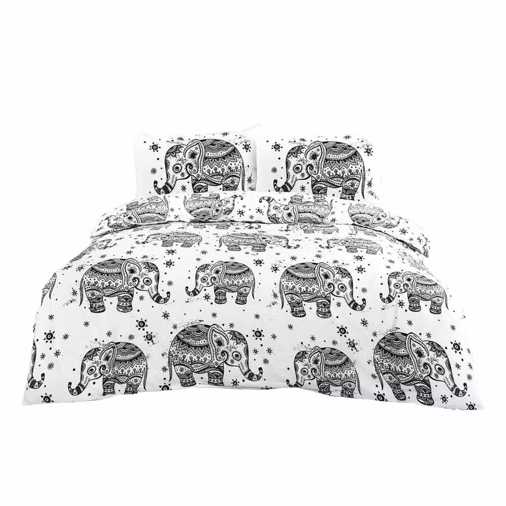 Snug City Elephant Print Boho Duvet Set and Pillowcase in White, Single Size (90 x 190 cm) – 2