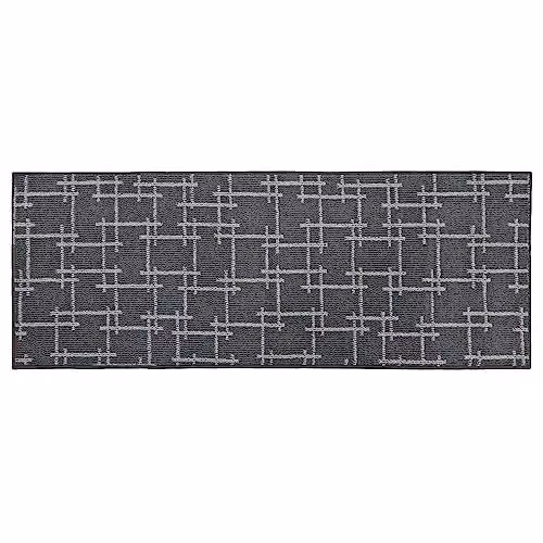 JVL Vector Machine Washable Latex Backed Runner Doormat, Grey, W: 57 cm, L: 150 cm