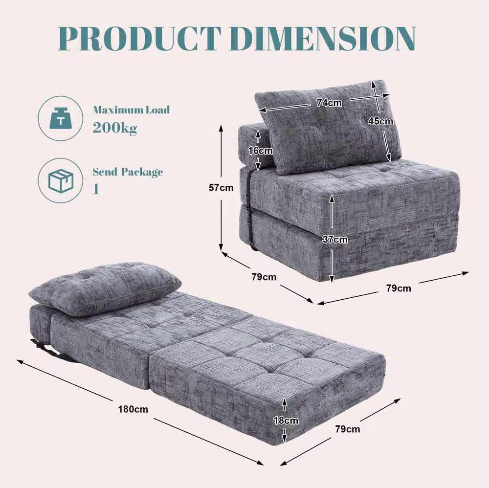 STILVORA Grey Folding Sofa Bed with Chenille Fabric Upholstery and Armrests – 2