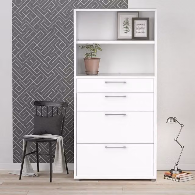 Furniture To Go Prima 1-Shelf 2-Drawer 2-File Bookcase in White