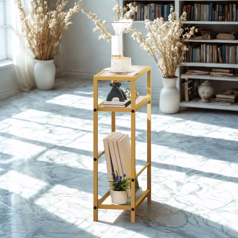 FURNOS 3 Tier Side End Table with Tempered Glass Top in Gold, W/D/H: 40 x 40 x 62 cm – 4